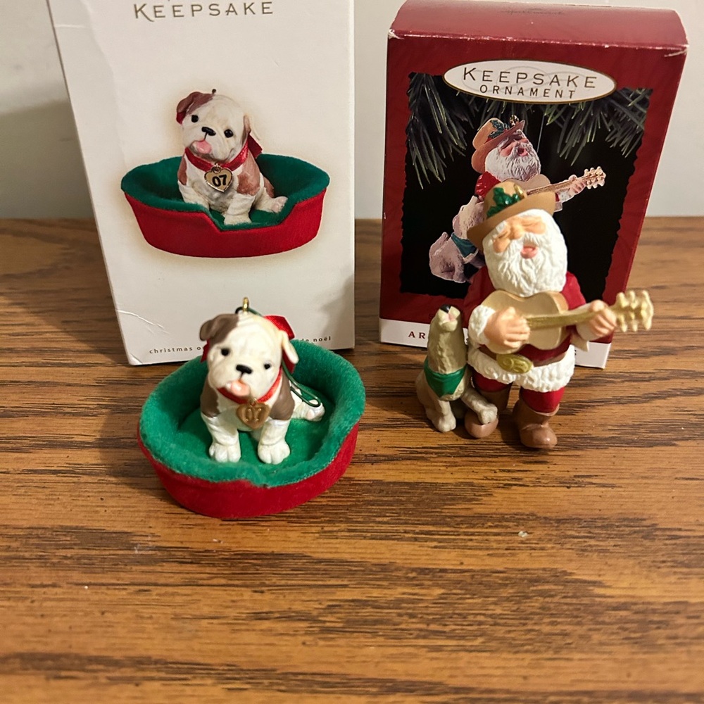 Two Hallmark Keepsake Ornaments - Puppy Love & Howling Good Time-LNC